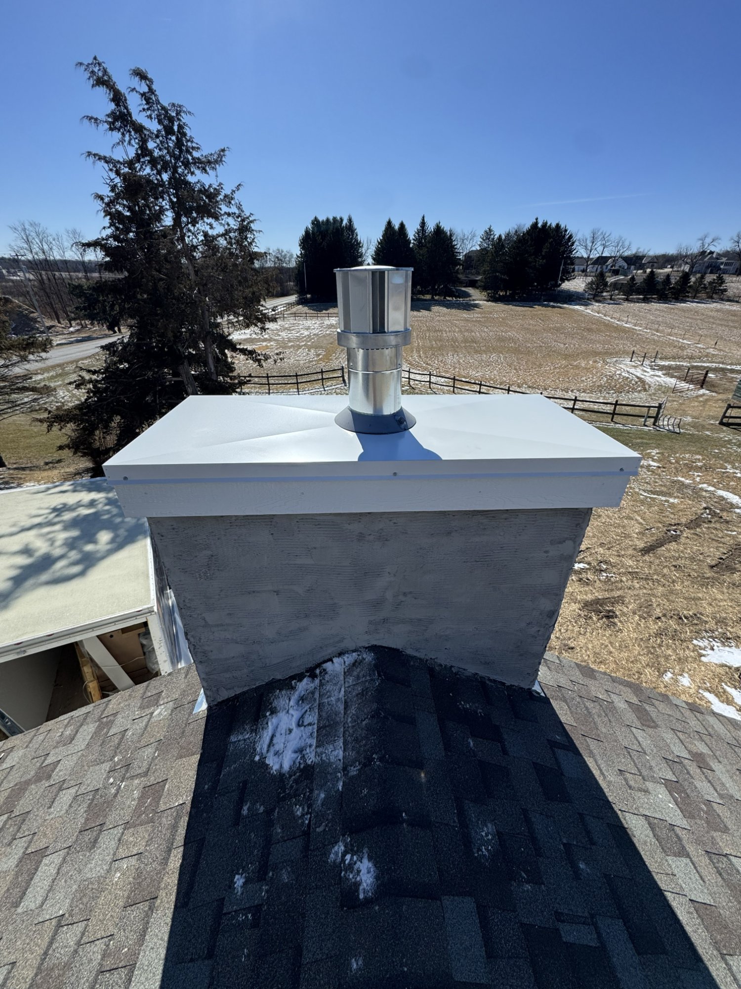 Chase cover replacement on prefab chimney chase — Dane County, WI